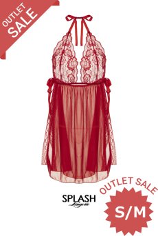 画像1: アウトレットSALE｜S/M｜BELINDA chemise  | スリット風ベビードール＆タンガ2点セット・シースルー・レッド | Anais アナイス センシュアルランジェリーセクシーランジェリー  ※サイズ交換NG・クーポン対象外・メール便対象※ (1)