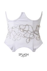 White-Pearl-Corset  | コルセット・ホワイト・パール・ビジュー・サテン・シルク混 | LA MUSA ラミューザ| ラミューザ LA MUSA 輸入下着・ 高級ランジェリー  （在庫限り）