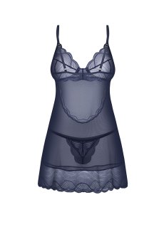 画像2: Nightly Blue chemise  |スリップドレス＆タンガ（ワイヤーあり・シースルー・ネイビー） | Obsessive 高級Sexyランジェリー【即日発送・サイズ交換NG】※メール便対象商品※輸入下着・ランジェリー   (2)