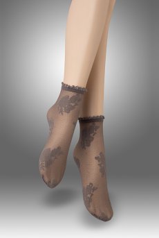 画像1: FANNY Socks grafitto  | ショートストッキング・花柄・グレー | Veneziana ベネチアナ【即日発送・サイズ交換NG】※2足までメール便対象※  (1)