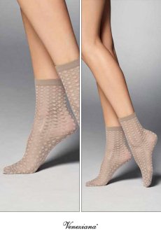 画像2: JENNY Socks sabbia  | ショートストッキング・ダイヤ柄・ベージュ | Veneziana ベネチアナ【即日発送・サイズ交換NG】※2足までメール便対象※  (2)