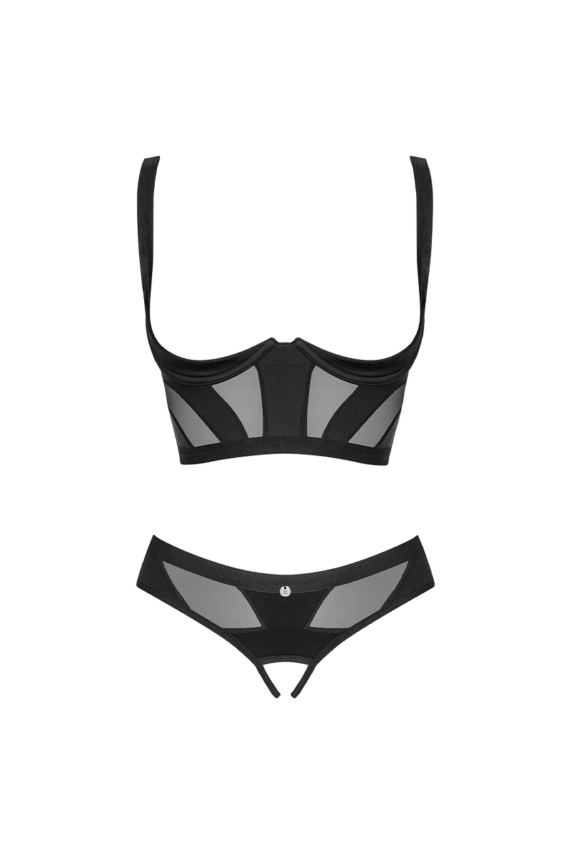 Chic Amoria 2-pcs crotchless set | ブラ&クロッチレスショーツ2点セット（ワイヤーあり・オープンバスト・オープンクロッチ・シースルー・ブラック）| Obsessive 高級Sexyランジェリー【即日発送・サイズ交換NG】輸入下着・ランジェリー 